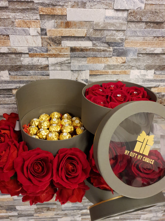 Luxury 2 Layers Gift Box With Flowers and Chocolate