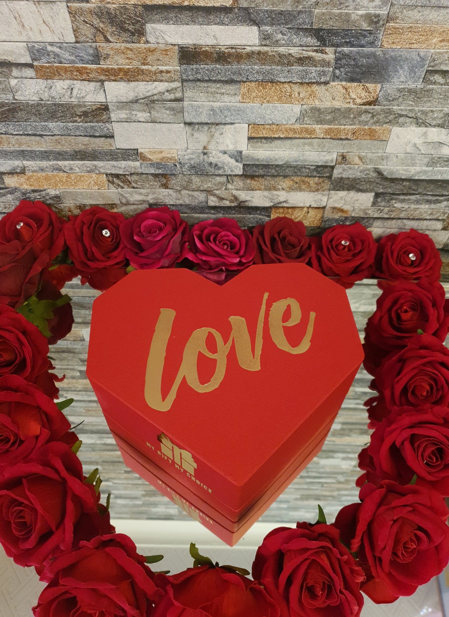 Love Heart Red Gift Box With Chocolate and Flowers