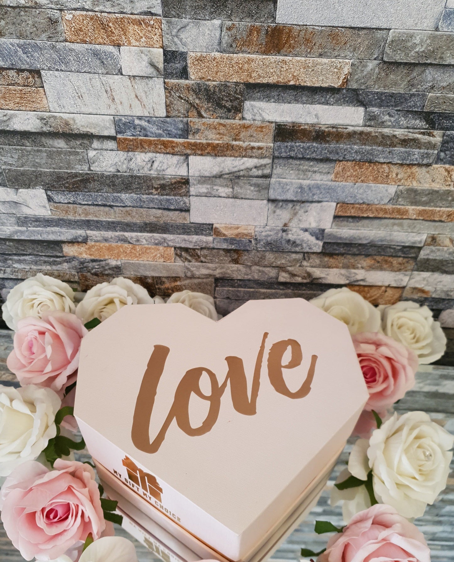 Love Pink Heart Gift Box With Flowers and Chocolate