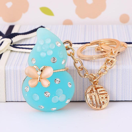 Luxury Blue Jade Gourd Shaped Keychain