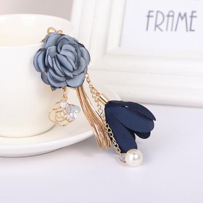 Luxury Blue Fabric Flower With Crown Keychain