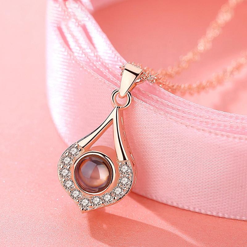925 Sterling Silver 100 Language I Love You Projection Water Drop Pendants