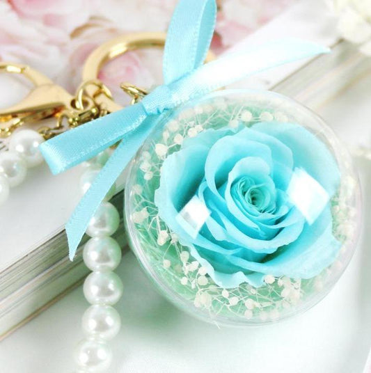 Timeless Blue Rose Preserved Forever Keychain