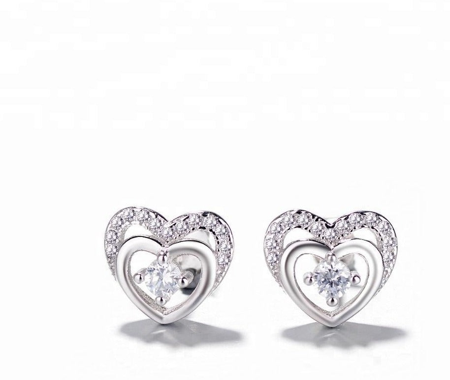 925 Sterling Silver Cubic Zircon Heart Jewellery Set