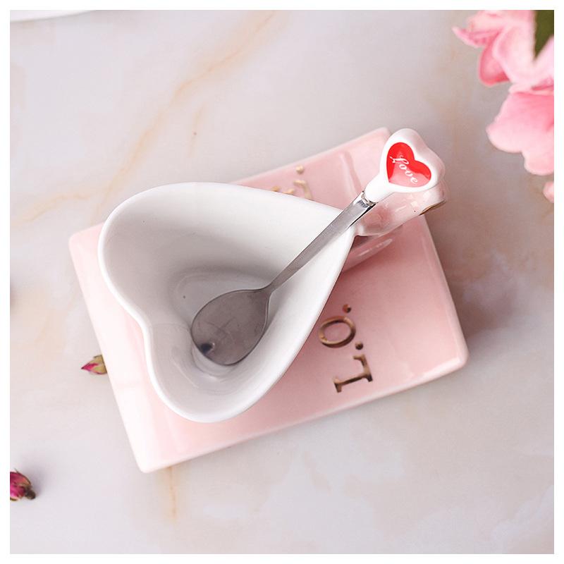 Heart Shape Mug With Spoon And Saucer