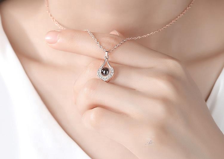 925 Sterling Silver 100 Language I Love You Projection Water Drop Pendants