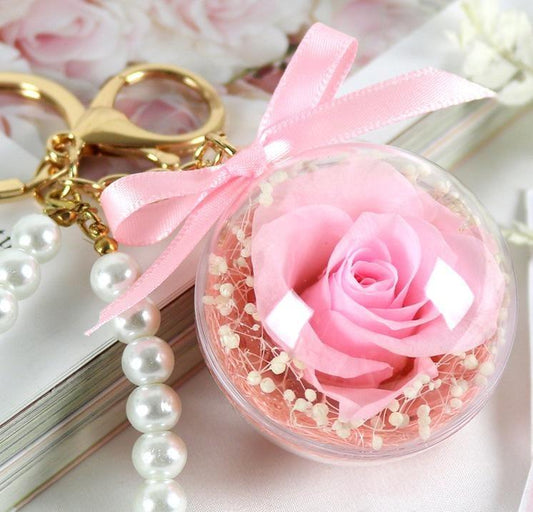 Timeless Pink Rose Preserved Forever Keychain