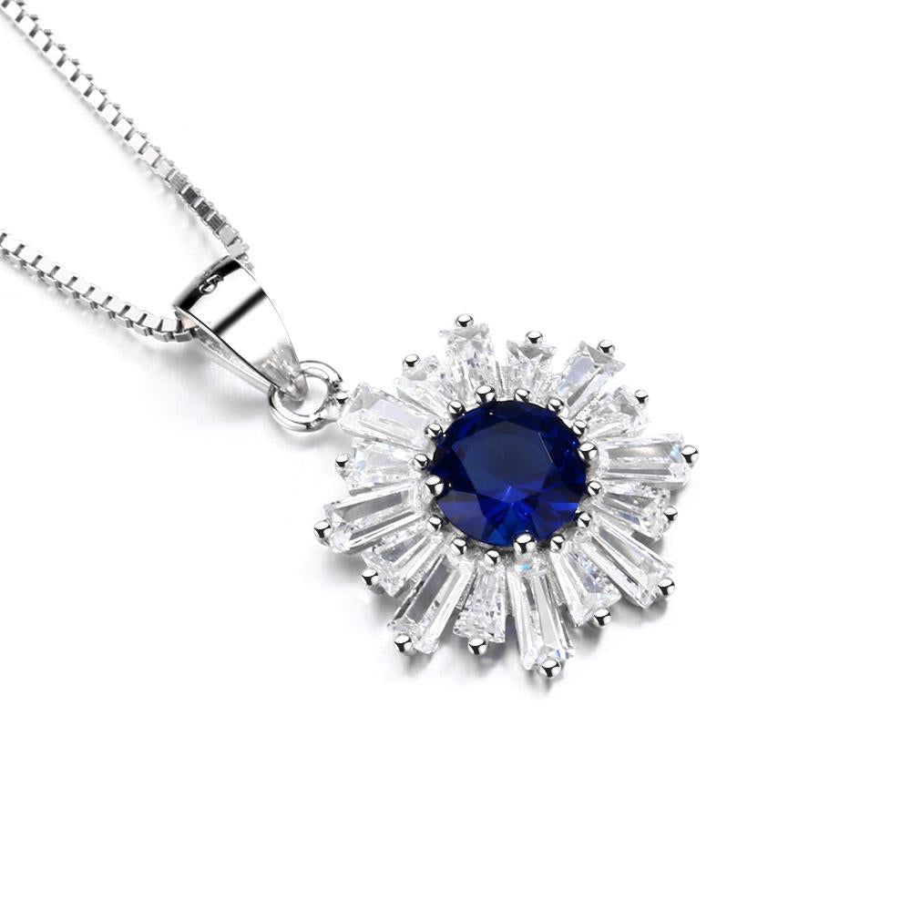 925 Sterling Silver Diamond And Blue Sapphire Pendant