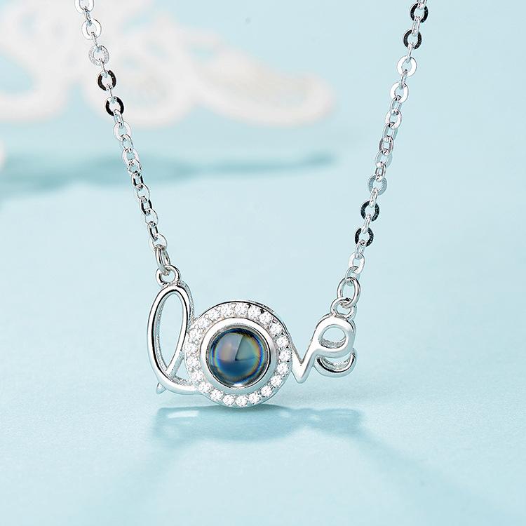 925 Sterling Silver 100 Language I Love You Projection Love Necklace