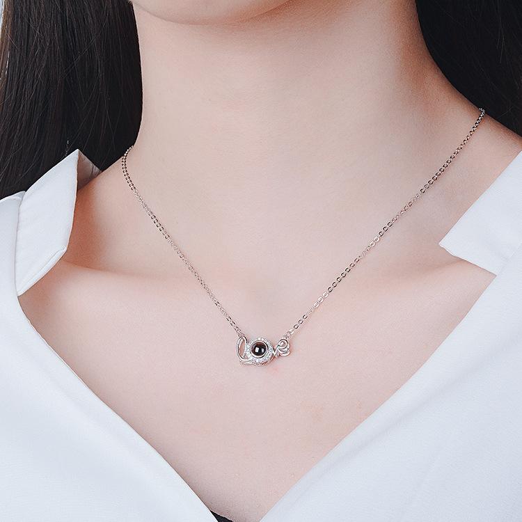 925 Sterling Silver 100 Language I Love You Projection Love Necklace
