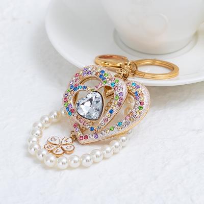 Luxury Multicoloured Love Hearts With Pearls Keychain