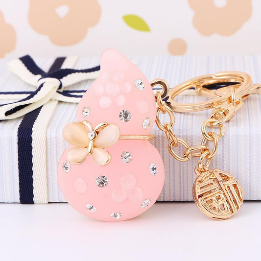 Luxury Pink Jade Gourd Shaped Keychain