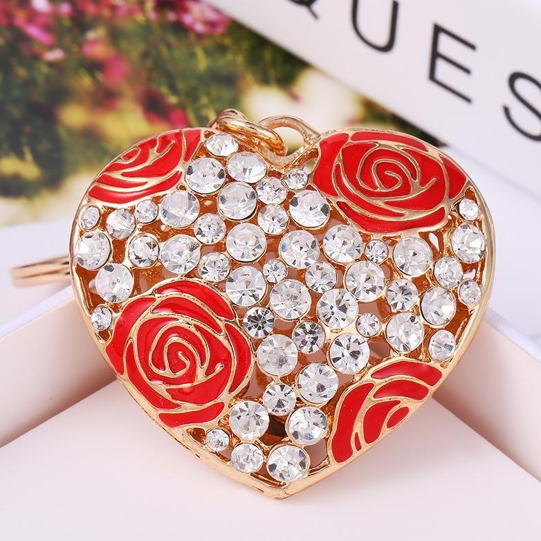 Luxury Red Rose Heart Shaped Keychain