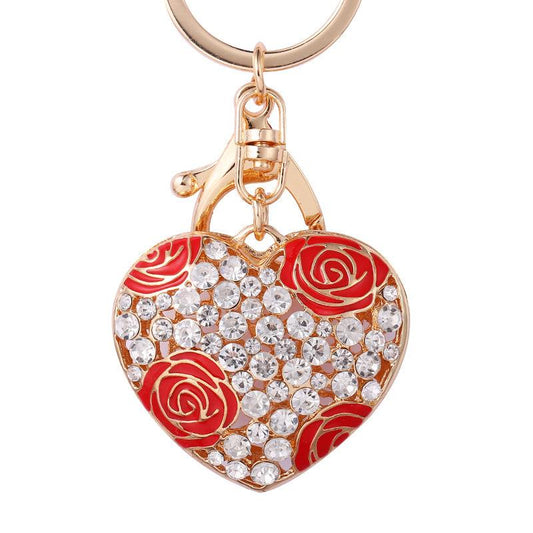 Luxury Red Rose Heart Shaped Keychain