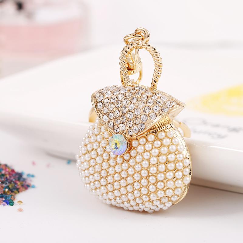 Luxury Peach Pearl Handbag Keychain