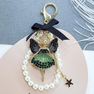 Luxury Green Angel Keychain With Pearls