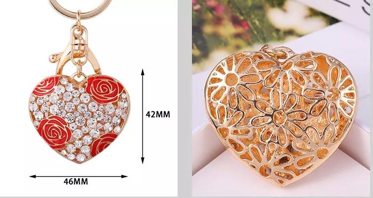 Luxury Red Rose Heart Shaped Keychain