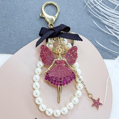 Luxury Pink Angel Keychain With Pearl