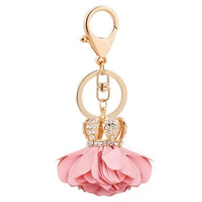 Luxury Red Fabric Flower With Crown Keychain