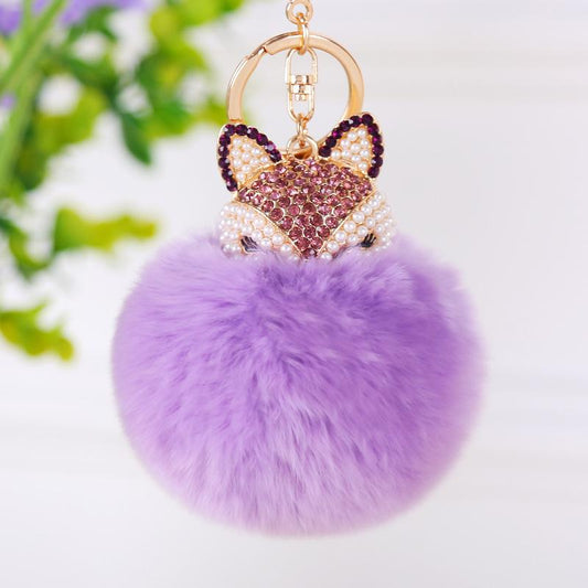 Luxury Purple Fur Ball Fox Keychain