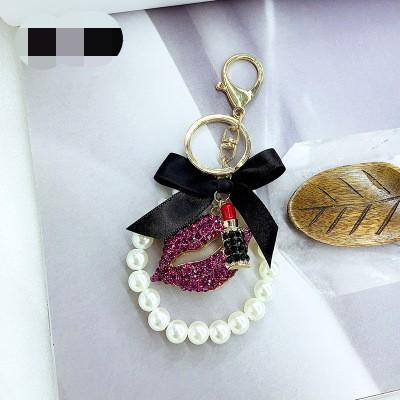 Luxury Pearl Pendant With Lips and Lipstick Keychain