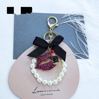 Luxury Pearl Pendant With Lips and Lipstick Keychain