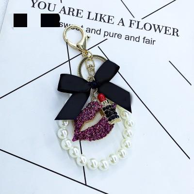 Luxury Pearl Pendant With Lips and Lipstick Keychain