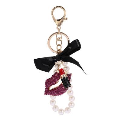 Luxury Pearl Pendant With Lips and Lipstick Keychain