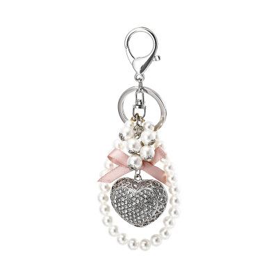 Luxury Silver Heart With Pearls Keychain