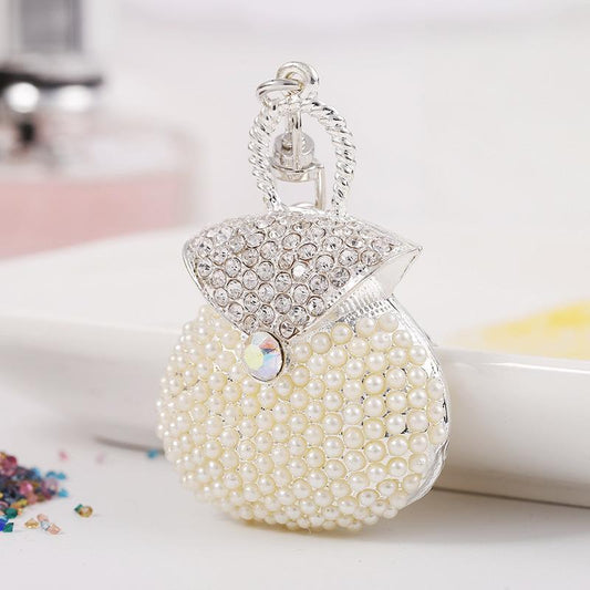 Luxury Cream Pearl Handbag Keychain