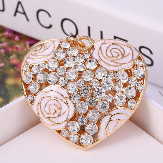 Luxury Cream Rose Heart Shaped Keychain